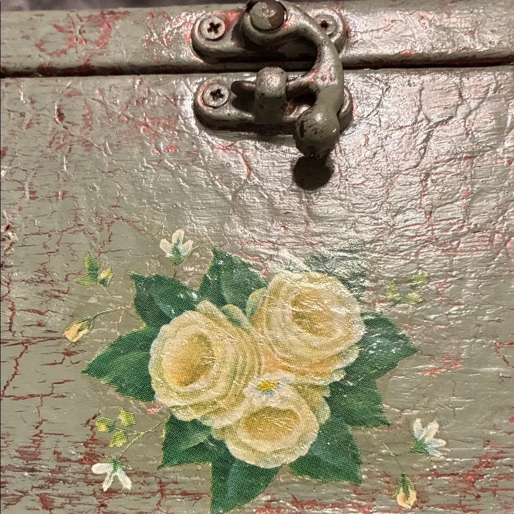 Vintage Floral Wooden Box-I hand painted it with green & copper colored paint